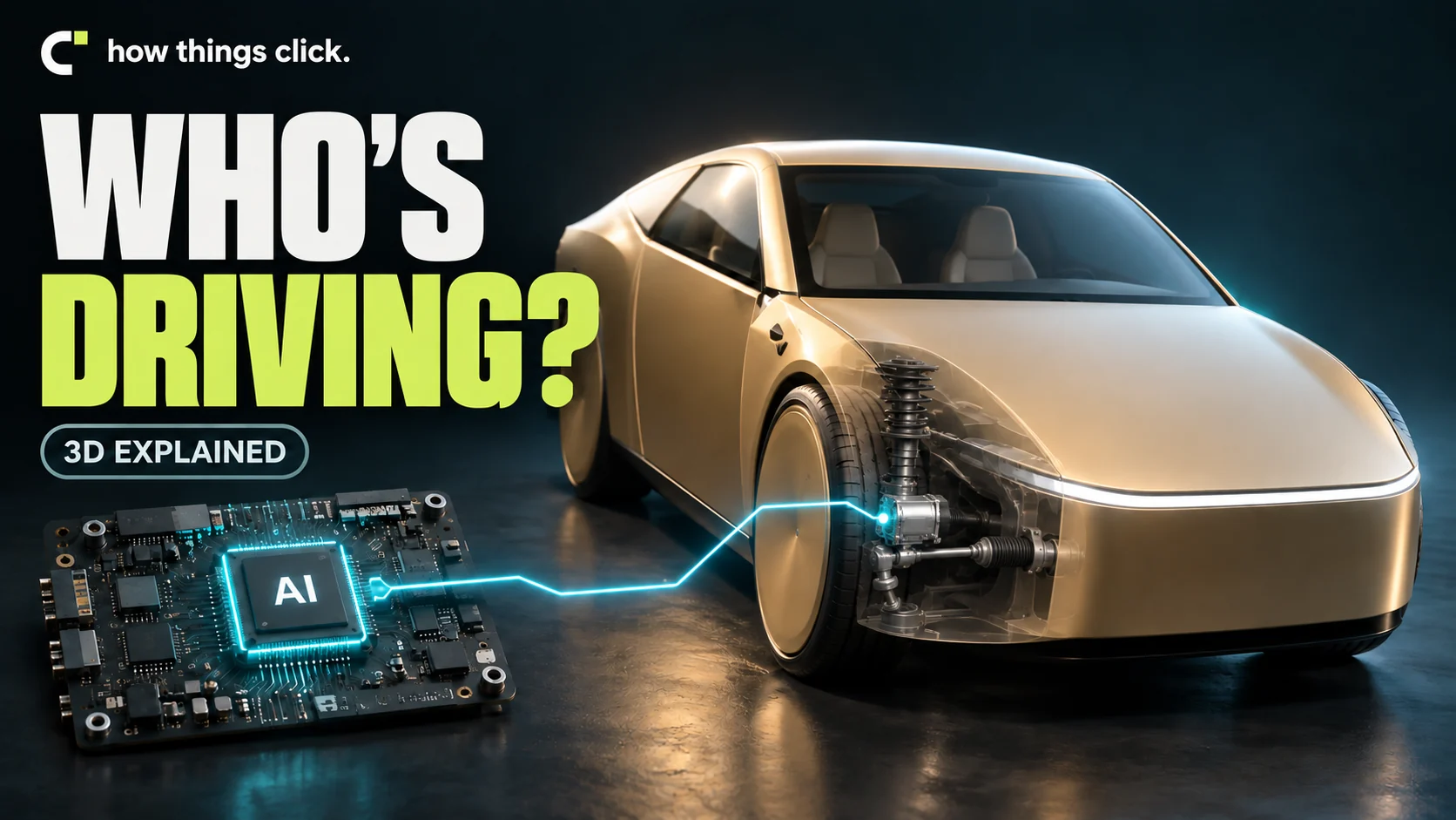 Who’s driving? A gold Cybercab cutaway connected to its AI computer — 3D explained.